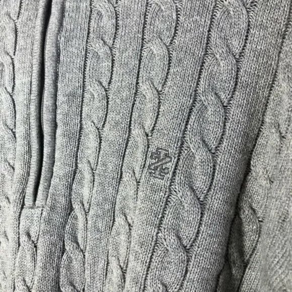IZOD MEN'S GRAY 1/4 ZIP CABLE KNIT SWEATER SIZE MEDIUM-EUC - Picture 2 of 5
